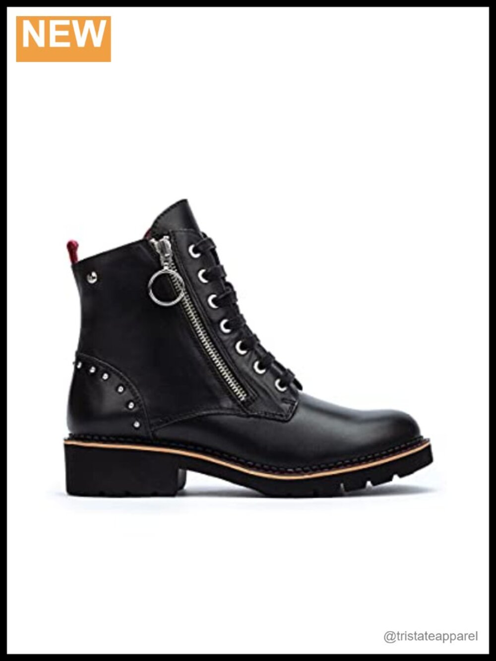 Genuine Leather Women's Flat Ankle Boots with Rhinestones, Lace-Up